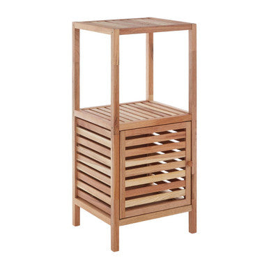 Two Tier Walnut Wood Bathroom Shelf Unit | ARLA