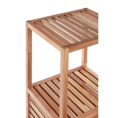 Two Tier Walnut Wood Bathroom Shelf Unit | ARLA