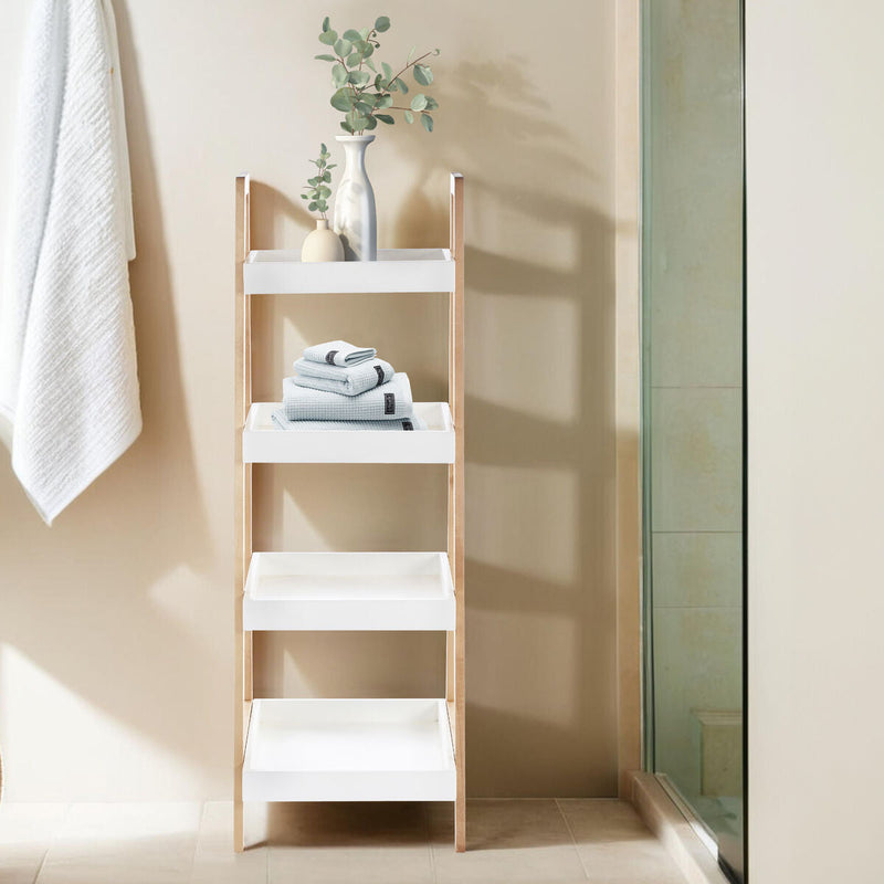 Four Tier Birch Wood Bathroom Shelf Unit | ARLA