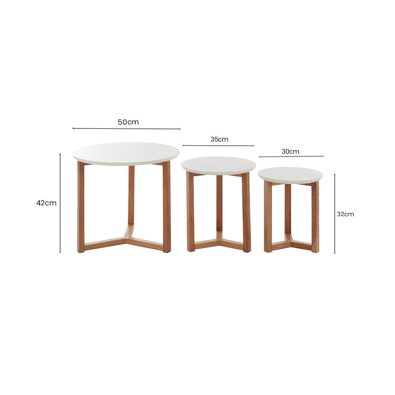 Set of 3 Natural Base Side Tables with White Tops | Nostra