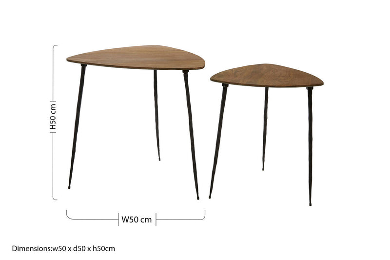 Set of 2 Brown Wooden Nesting Side Tables with Iron Legs | Gamelan