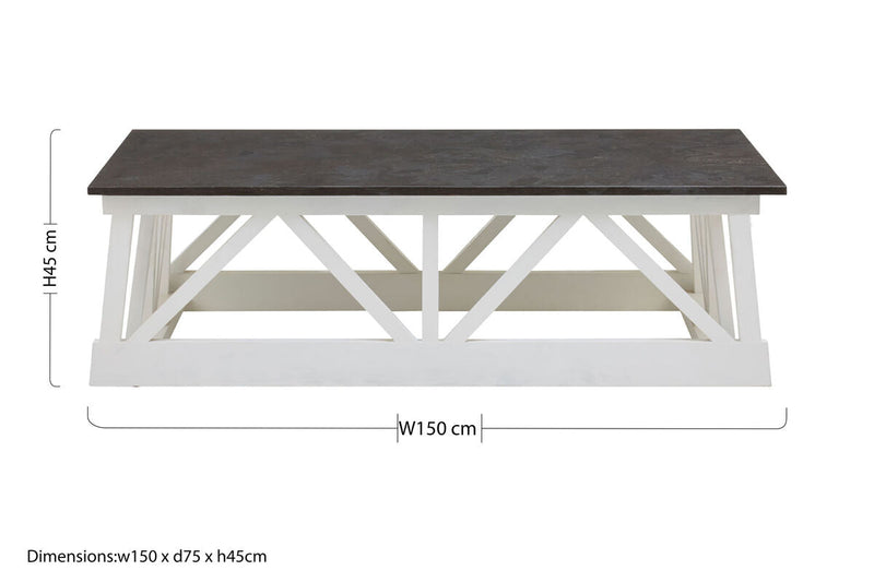 Stone Top Rectangular Coffee Table with White Alder Wood Base | Monas