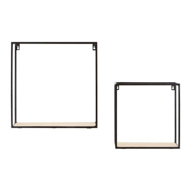 Set of 2 Wood and Metal Cuboid Wall Shelf | Brixton