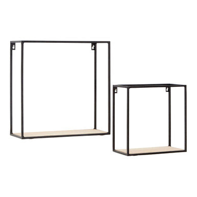 Set of 2 Wood and Metal Cuboid Wall Shelf | Brixton