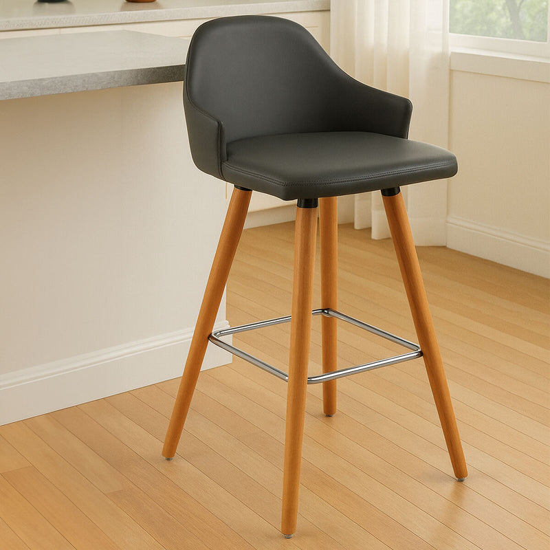 Grey Faux Leather Bar Stool with Beechwood Legs | Stockholm