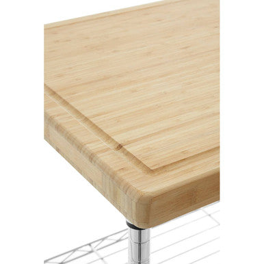Silver and Natural 3 Tier Kitchen Trolley with Rubber Wood Top | Frankfurt