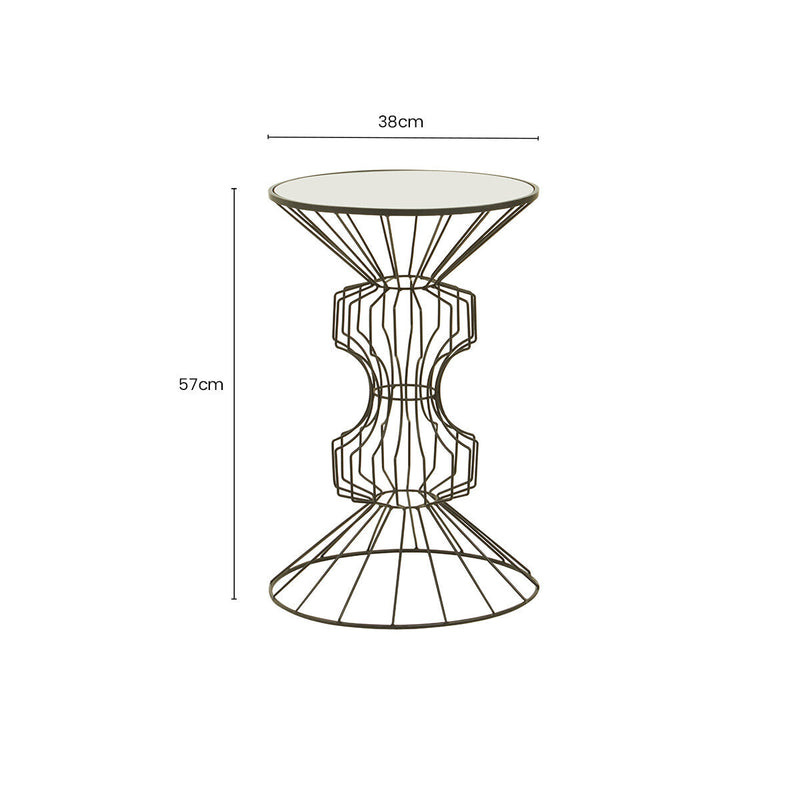 Mirrored Glass Top Side Table with Black Finish Concertina Wireframe Metal Base | Yaxi