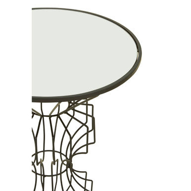 Mirrored Glass Top Side Table with Black Finish Concertina Wireframe Metal Base | Yaxi