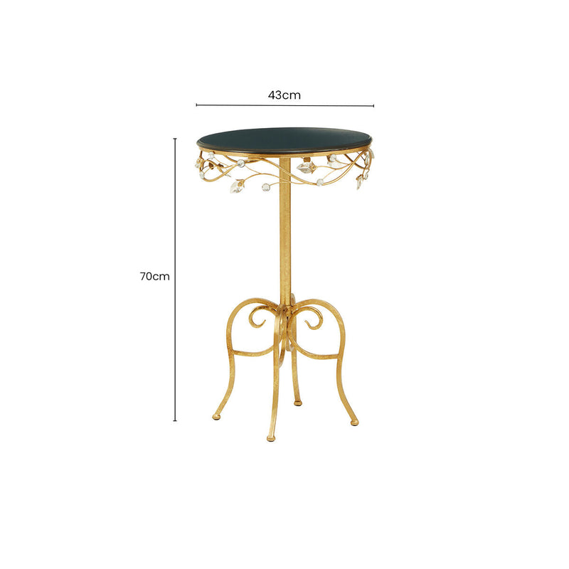 Black Wooden Top Round Side Table with Gold Metal Frame | Yaxi