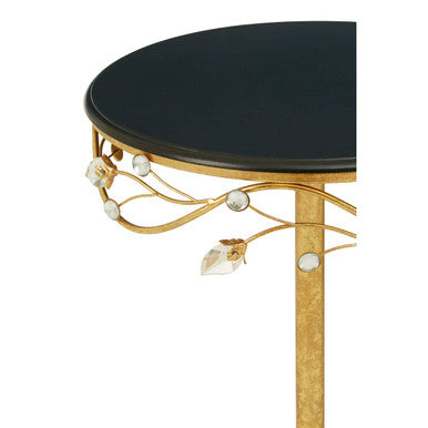 Black Wooden Top Round Side Table with Gold Metal Frame | Yaxi