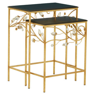 Set of 2 Black Wooden Top Tables with Gold Metal Frame | Yaxi