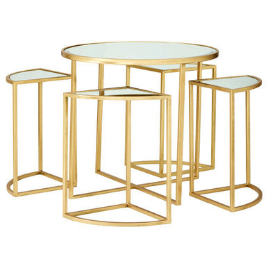 Set of 5 Champagne Gold Wood and Metal Nesting Tables with Glass Top | Farran