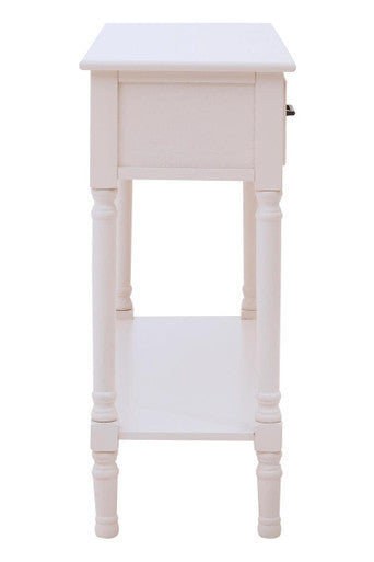 White Natural Wooden Console Table with Two Carved Detail Drawers and Lower Shelf | Heritage