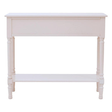 White Natural Wooden Console Table with Two Carved Detail Drawers and Lower Shelf | Heritage