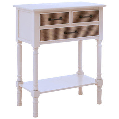 White Natural Wooden Console Table with 3 Carved Detail Drawers and Lower Shelf | Heritage