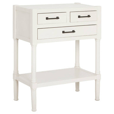 Pearl White Finish Wooden Console Table with Three Drawers and Lower Storage Shelf | Heritage