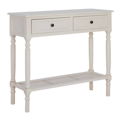 White Finish Wooden Console Table with 2 Drawers and Lower Storage Shelf | Heritage