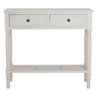 White Finish Wooden Console Table with 2 Drawers and Lower Storage Shelf | Heritage