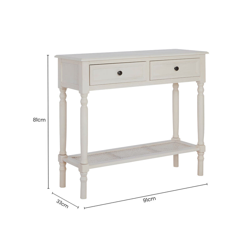 White Finish Wooden Console Table with 2 Drawers and Lower Storage Shelf | Heritage