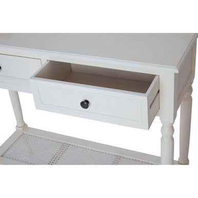 White Finish Wooden Console Table with 2 Drawers and Lower Storage Shelf | Heritage
