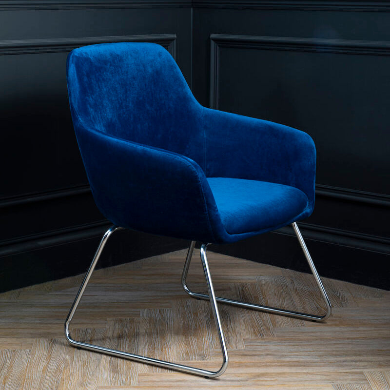 Blue Velvet Dining Chair with Chrome Legs | Stockholm