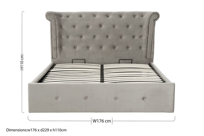 Grey Brushed Velvet Ottoman King Bed | Edison