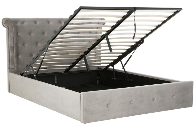 Grey Brushed Velvet Ottoman King Bed | Edison
