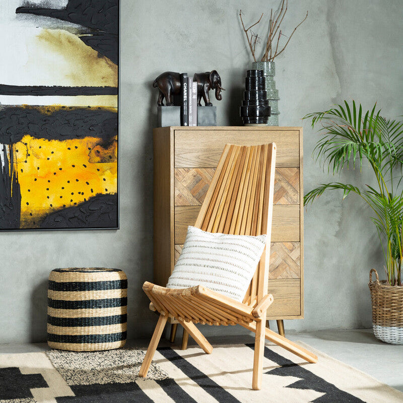 Ashby Seagrass Pouffe with Black Stripes.