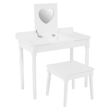 White Children Dressing Table and Stool with Heart-Shaped Mirror, Kids
