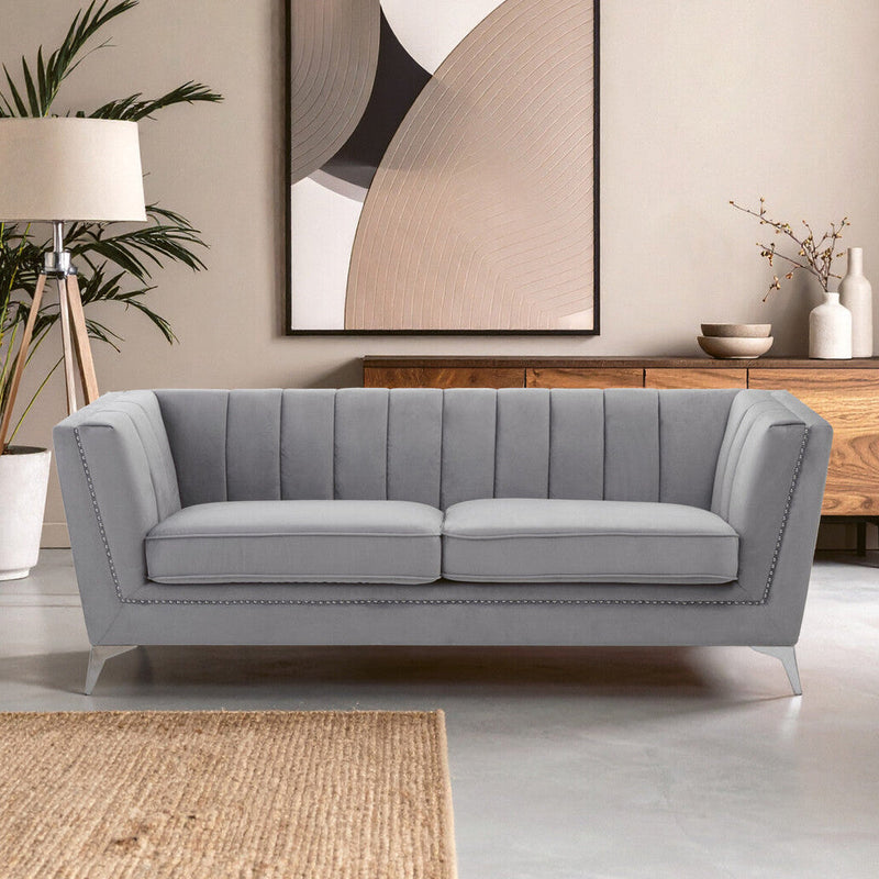3 Seater Grey Velvet Sofa | Hansa