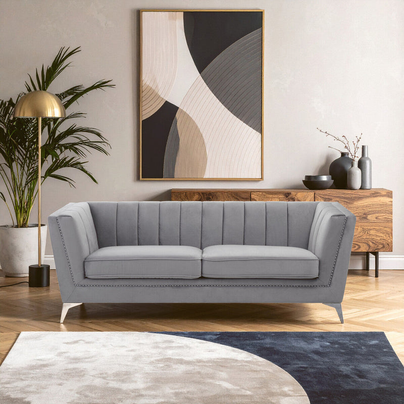 3 Seater Grey Velvet Sofa | Hansa