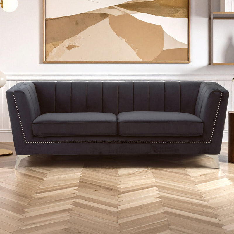 3 Seater Black Velvet Sofa | Hansa