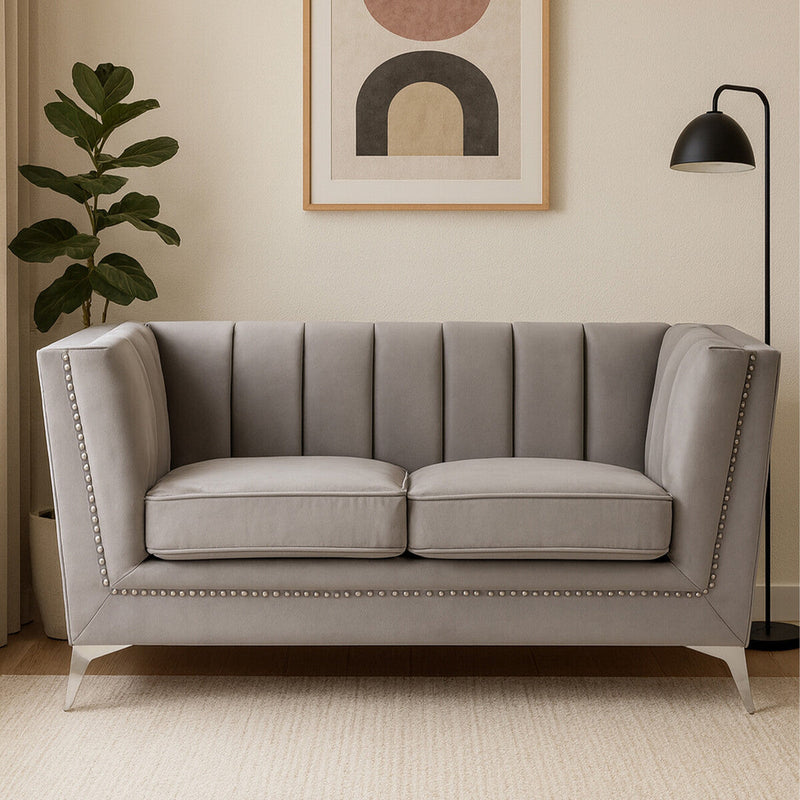 2 Seater Grey Velvet Sofa | Hansa