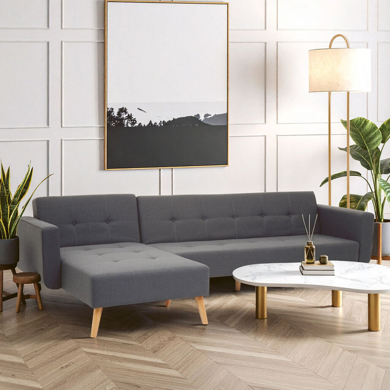 Grey Linen Corner Sofas Bed Hagen | Hansa