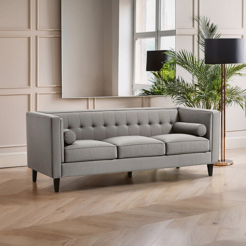 3 Seater Grey Velvet Sofa | Helia