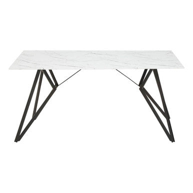 White Marble Effect Top and Metal Legs Dining Table with Faux Leather 6 Grey Chairs Set | Weston