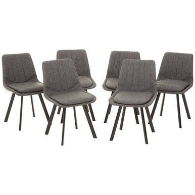 Grey Wooden Top and Metal Legs Rectangle Dining Table with 6 Brown Chairs Set | Westford