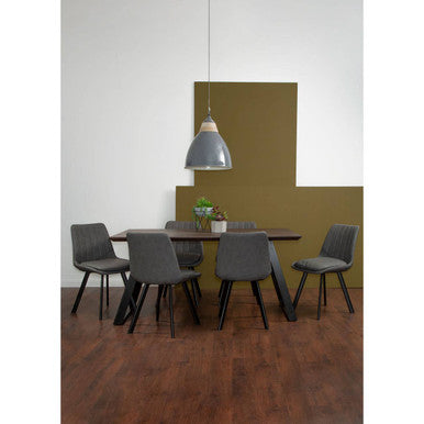 Brown Wooden Top and Metal Legs Dining Table with 6 Grey Chairs Set | Westford