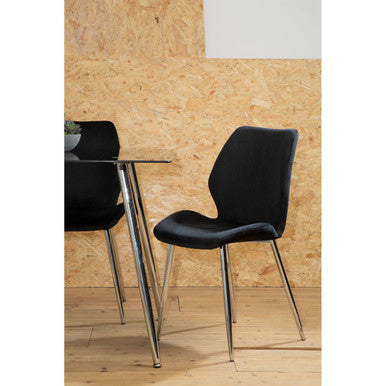 Black Tempered Glass Top and Silver Frame Dining Table with 6 Chairs Set | Wimslow