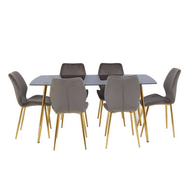 Smoked Glass Top and Slanted Legs Coffee Table with 6 Chairs Set | Wimslow