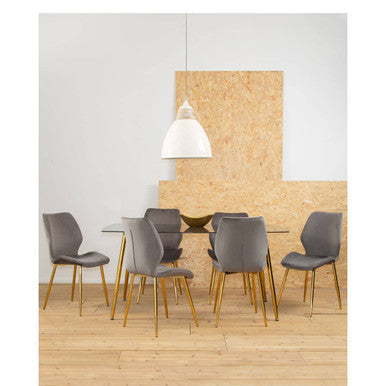 Smoked Glass Top and Slanted Legs Coffee Table with 6 Chairs Set | Wimslow