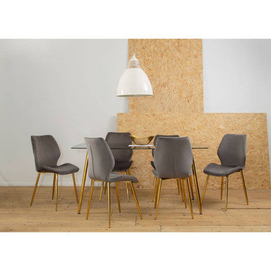 Smoked Glass Top and Slanted Legs Coffee Table with 6 Chairs Set | Wimslow