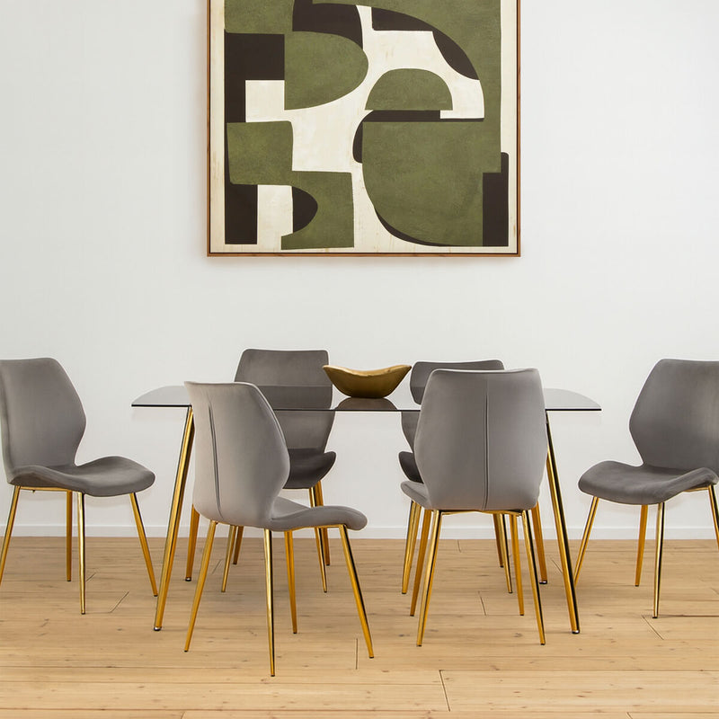 Smoked Glass Top and Slanted Legs Coffee Table with 6 Chairs Set | Wimslow