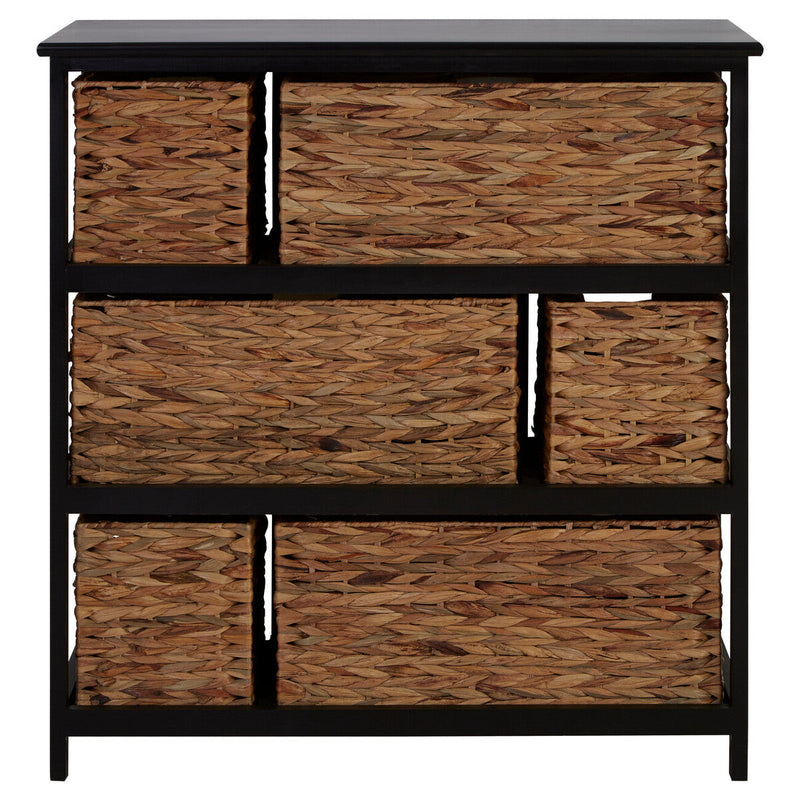 Black Storage Unit with 6 Water Hyacinth Drawers | Padstow