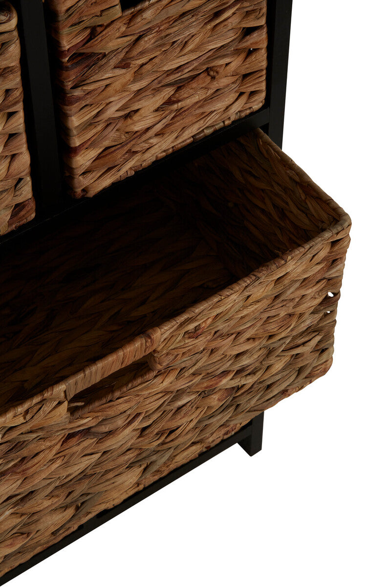 Black Storage Unit with 6 Water Hyacinth Drawers | Padstow
