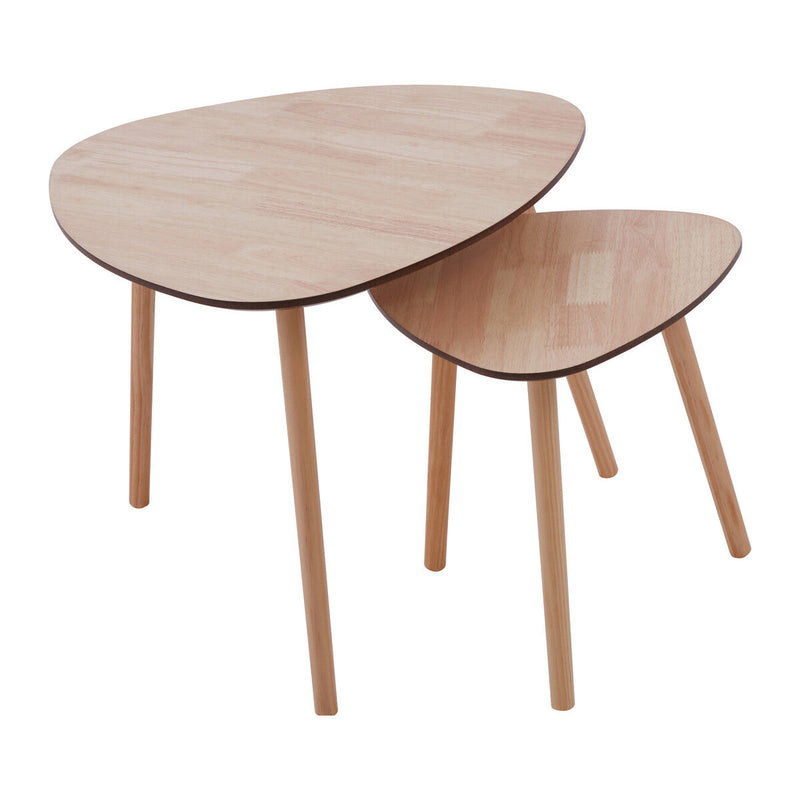 Set of 2 Natural Wooden Nesting Side Tables with Tripod Legs and Rounded Triangle Tops | Rostok