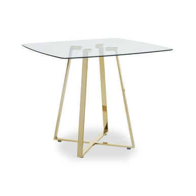 Clear Glass Top and Gold Finish Square Steel Dining Table | Metropolitan