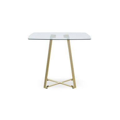 Clear Glass Top and Gold Finish Square Steel Dining Table | Metropolitan