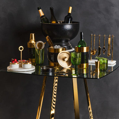 Clear Glass Top and Gold Finish Square Steel Dining Table | Metropolitan