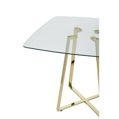 Clear Glass Top and Gold Finish Square Steel Dining Table | Metropolitan